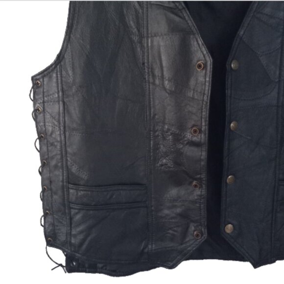 M Collection Leather Biker Vest Large Live to Ride Eagle Embroidered Black - Picture 4 of 10